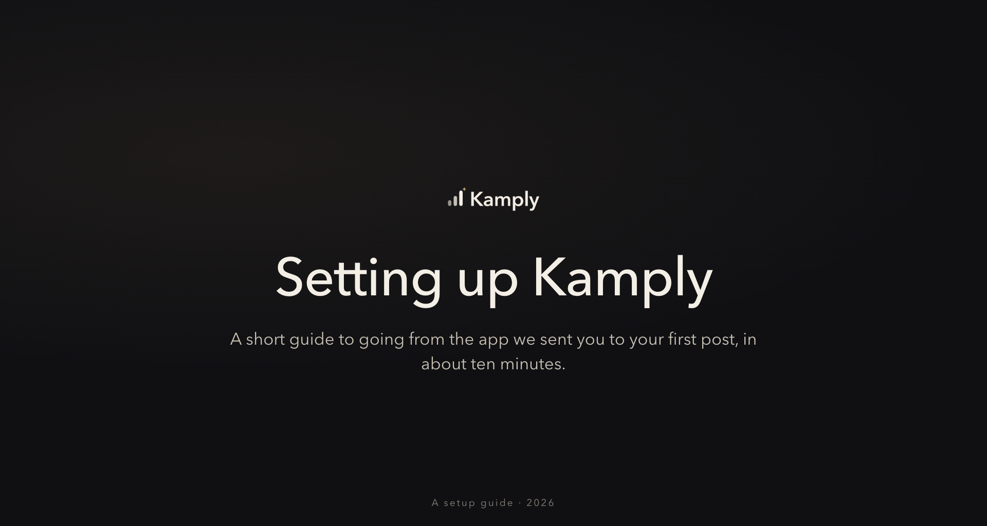 The cover page of Kamply’s setup guide, set on its own tokens